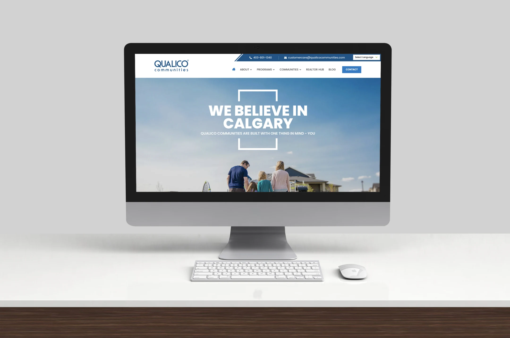 The Qualico Communities website on a desktop screen
